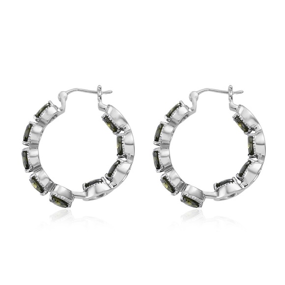 Stainless Steel Simulated Diamond Avocado Green Peridot Inside Out Hoop Earrings - Picture 4 of 15